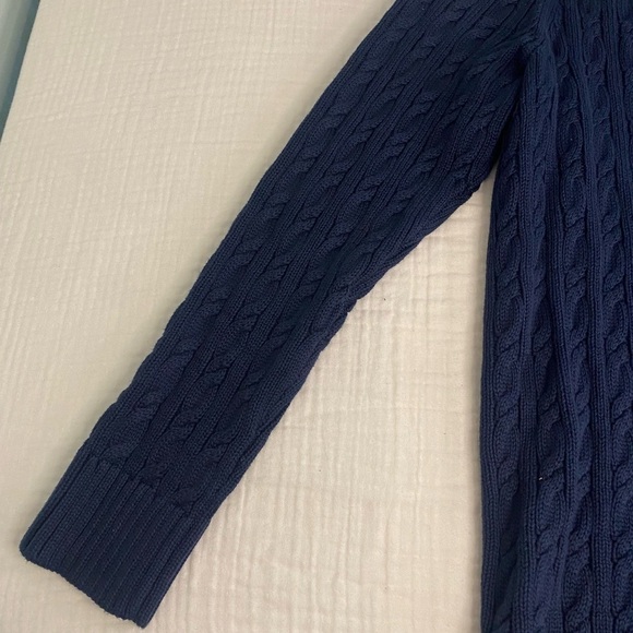LL Bean Double Cable Knit Button Up Cardigan Sweater Size Large Navy Blue - Picture 15 of 16